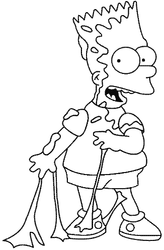 coloriage bart simpson couvert de glue